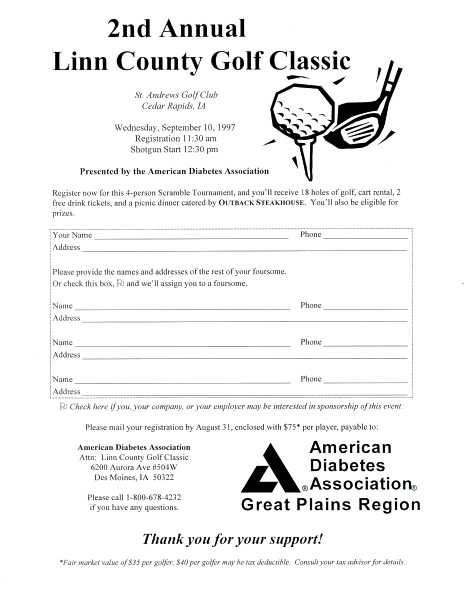 Linn County Golf Classic golfer registration form