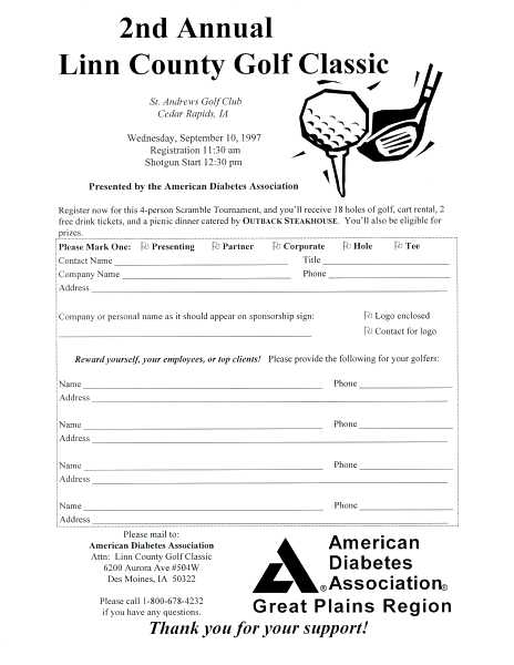 Linn County Golf Classic sponsor registration form