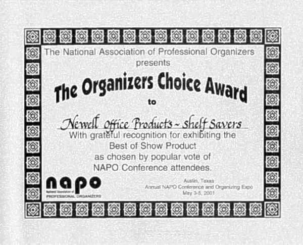 NAPO's Organizers Choice Award 2001 for Shelf Savers