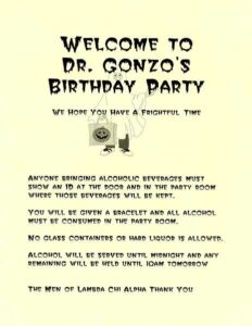 Dr. Gonzo's B-day party poster