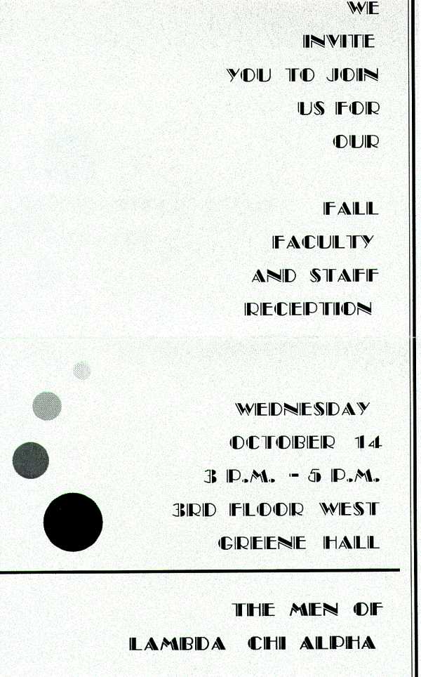 1992 Fall Faculty reception invite, inside