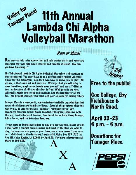 LCA 11th Annual Volleyball Marathon mailer