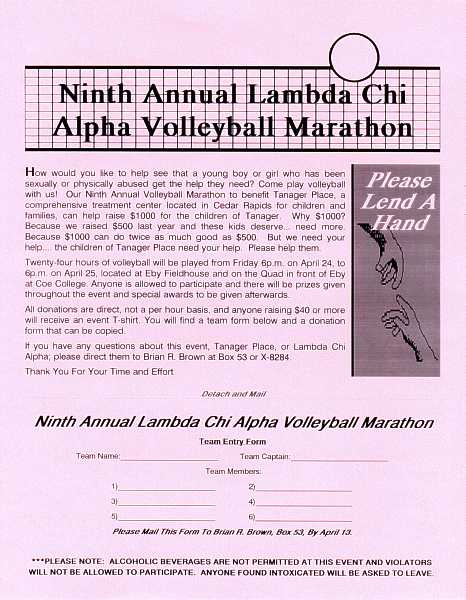 LCA 9th Annual Volleyball Marathon entry form